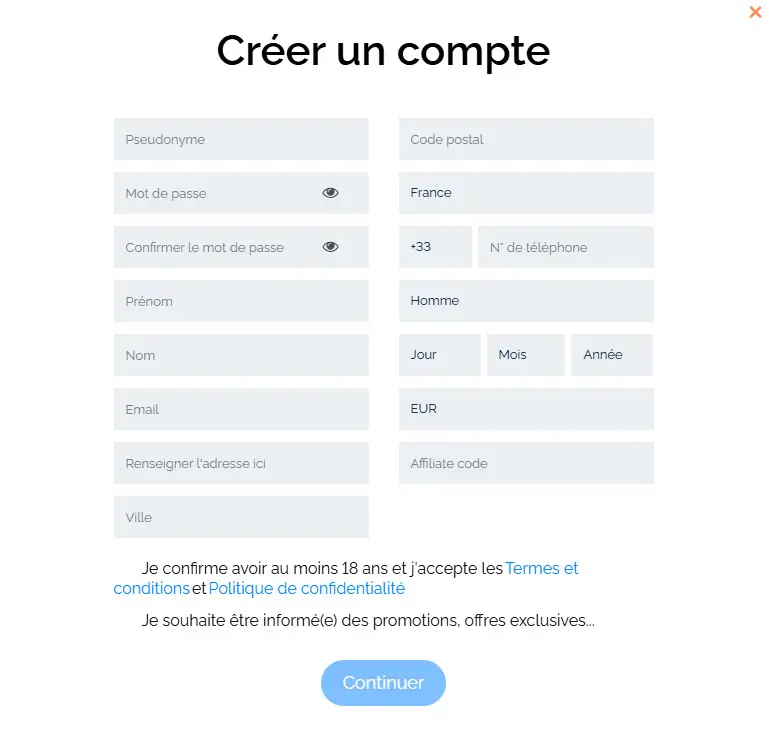 Processus d'inscription GRATORAMA CASINO